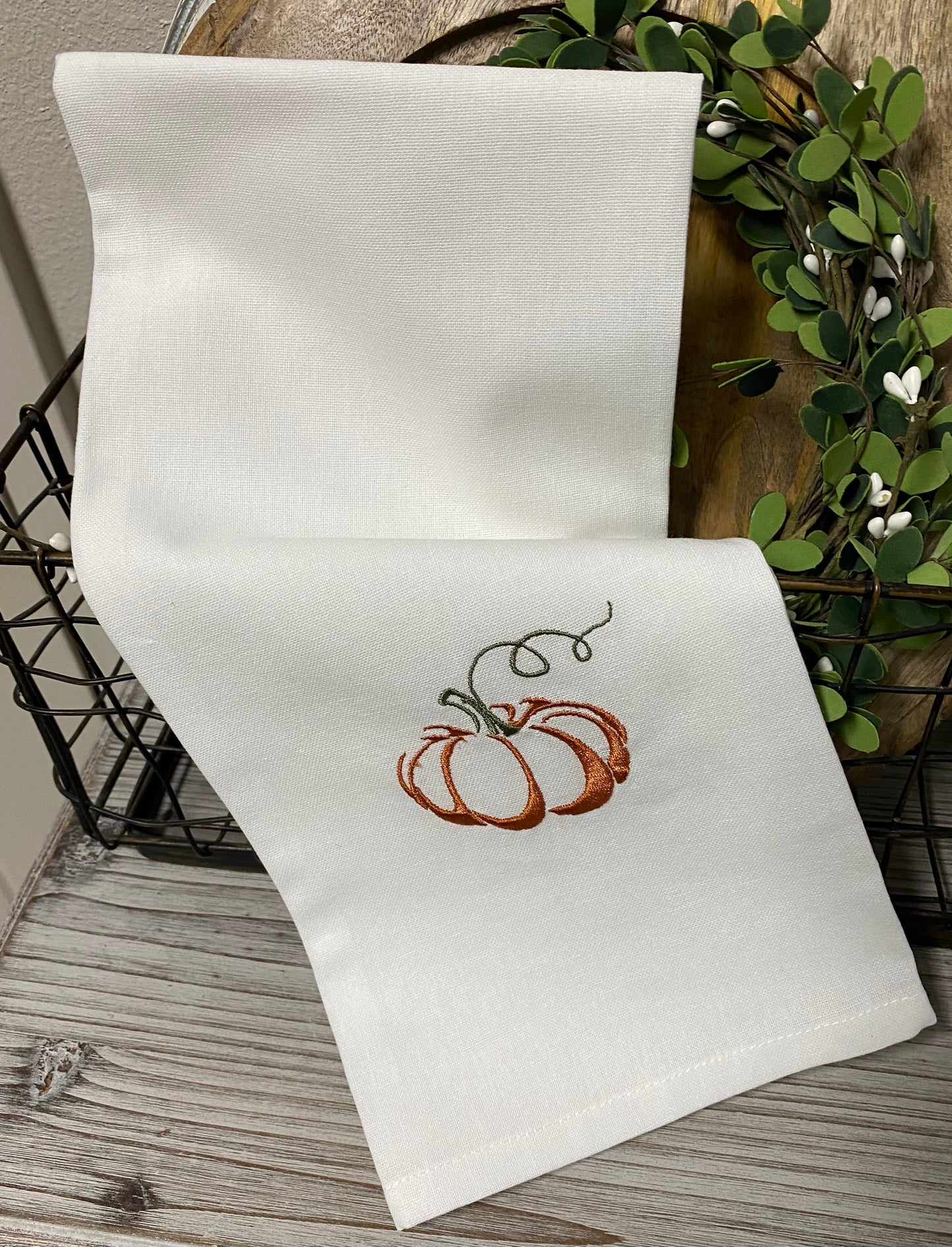 Pumpkin Embroidered Tea Towel