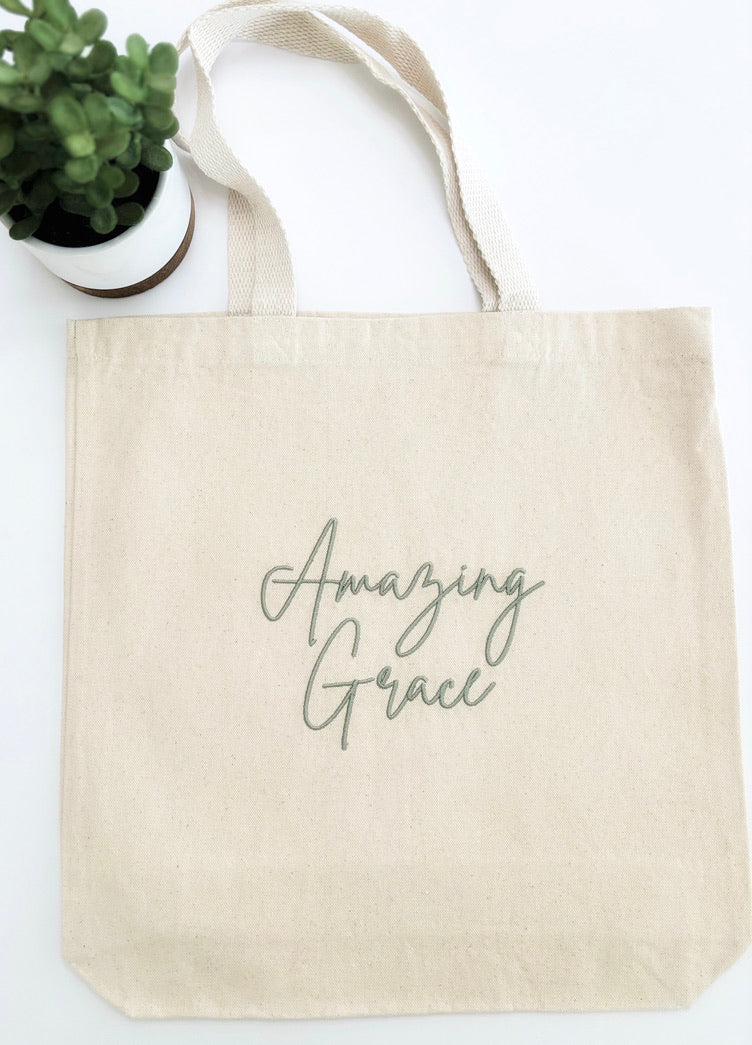 Amazing Grace Embroidered Tote