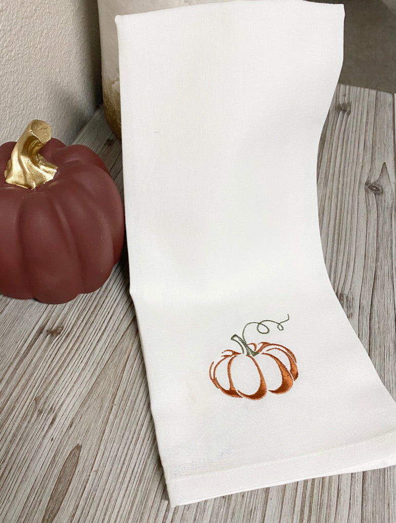 Pumpkin Embroidered Tea Towel